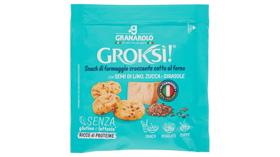 Groksì! Snack di formaggio croccante cotto al forno con Semi di Lino, Zucca e Girasole