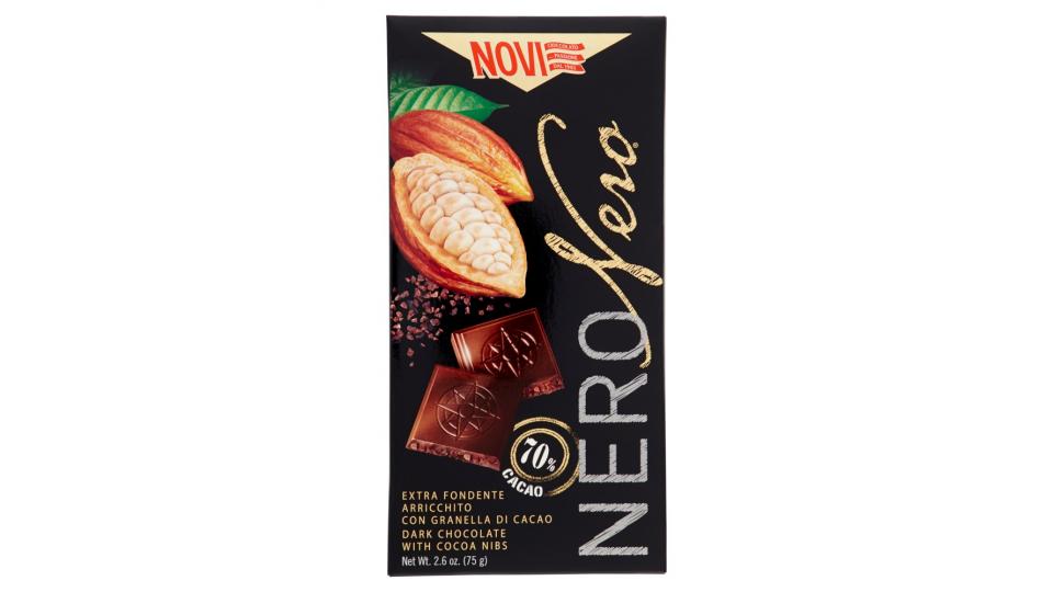 Novi NeroNero 70% Cacao Extra Fondente Arricchito con Granella di Cacao