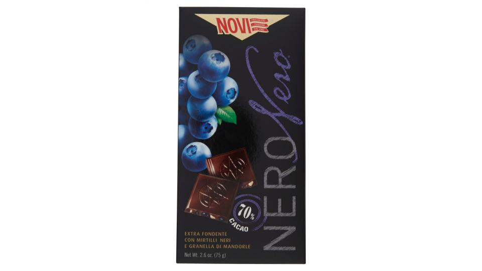 Novi NeroNero 70% Cacao Extra Fondente con Mirtilli Neri e Granella di Mandorle