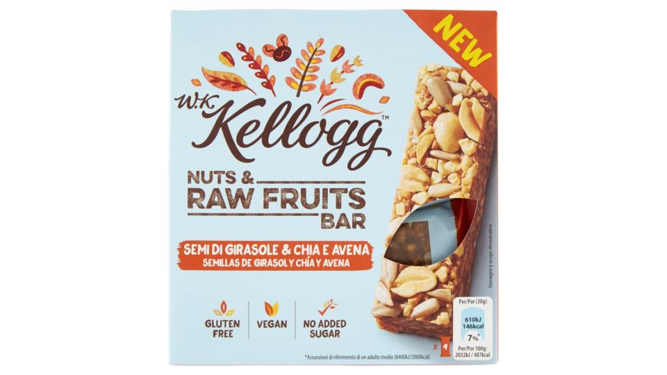 W.K Kellogg Nuts & Raw Fruits Bar Semi di Girasole & Chia e Avena