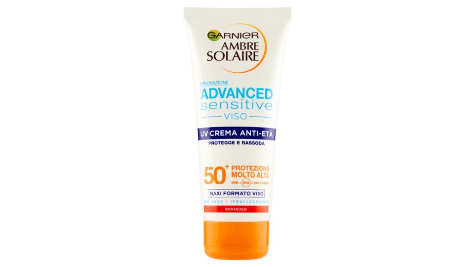 Garnier Ambre Solaire Crema Solare Antietà con Acido Ialuronico, Protegge e Rassoda, IP50+