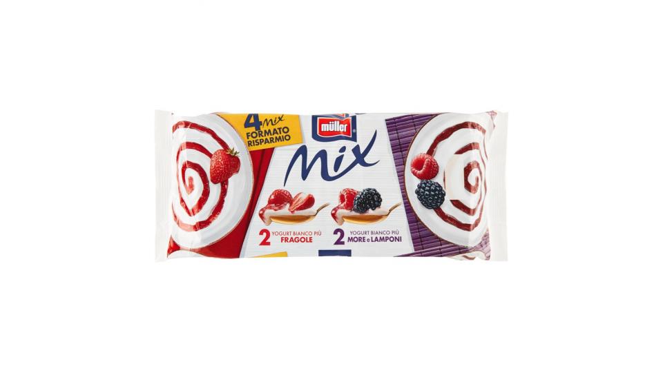 Müller, Mix 2 yogurt bianco più fragole + 2 yogurt bianco più more e lamponi