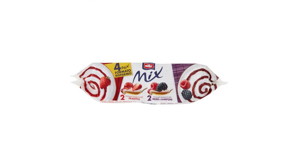 Müller, Mix 2 yogurt bianco più fragole + 2 yogurt bianco più more e lamponi