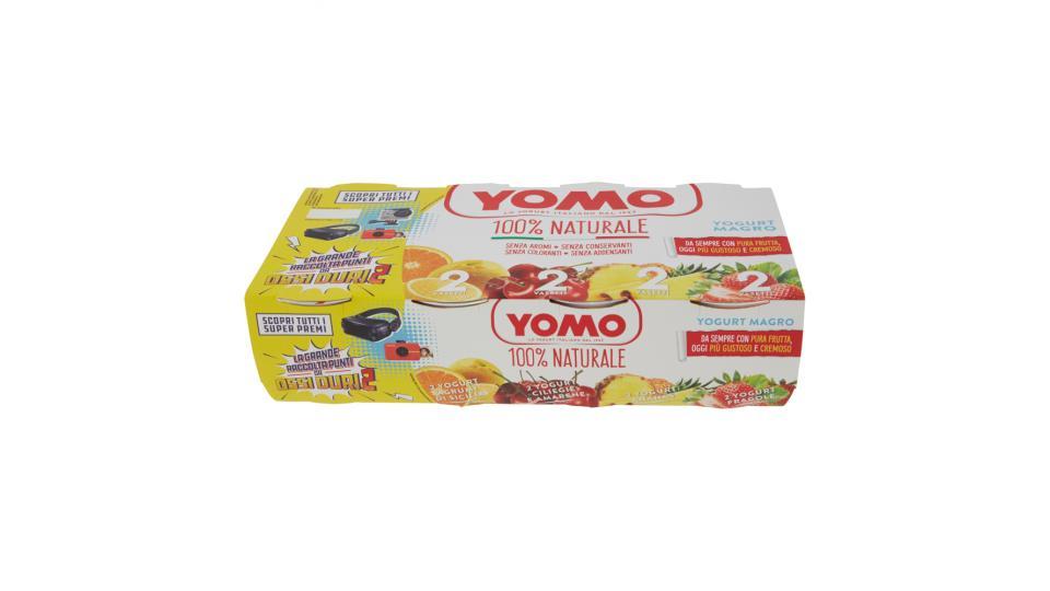 Yomo, yogurt 100% Naturale zero grassi agrumi di Sicilia/ciliegie e amarene/ananas/fragole