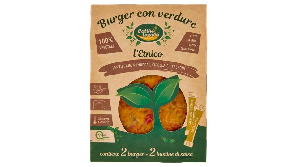 Cottin tavola Burger con verdure l'Etnico 2 x 120 g + bustine di salsa