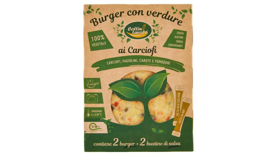 Cottin tavola Burger con verdure ai Carciofi 2 x 120 g + bustine di salsa