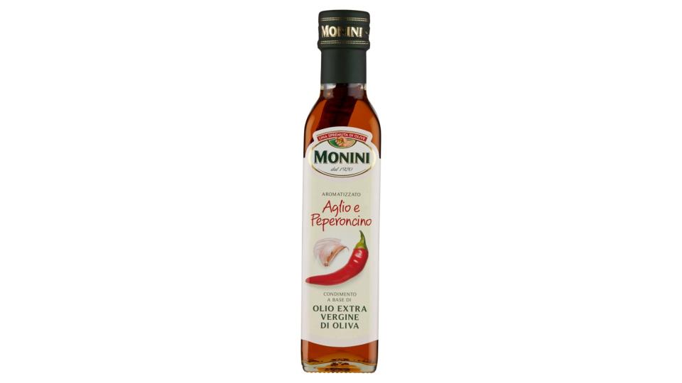 Monini Condimento a Base di Olio Extra Vergine di Oliva Aromatizzato Aglio e Peperoncino