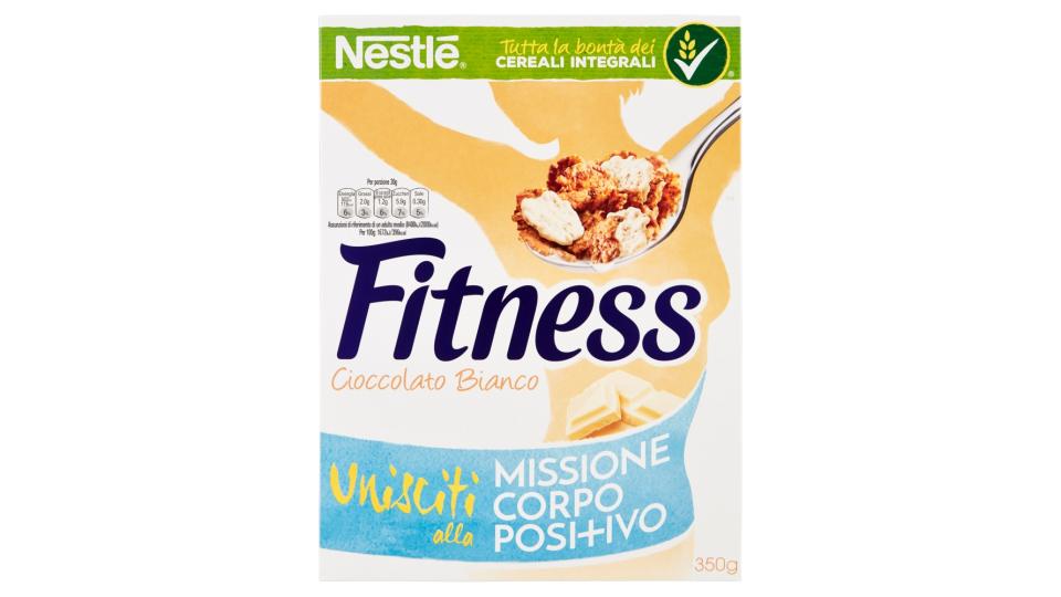 FITNESS CIOCCOLATO BIANCO CEREALI fiocchi di frumento e fiocchi ricoperti di cioccolato bianco