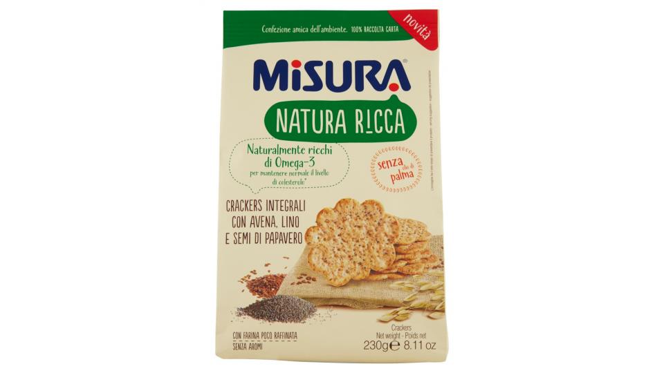 Misura Natura Ricca Crackers Integrali con Avena, Lino e Semi di Papavero