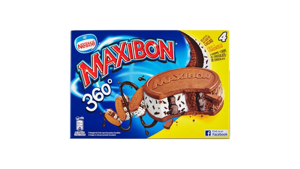 MAXIBON MOTTA 360 biscotto tondo con gelato stracciatella cacao e sciroppo al cioccolato