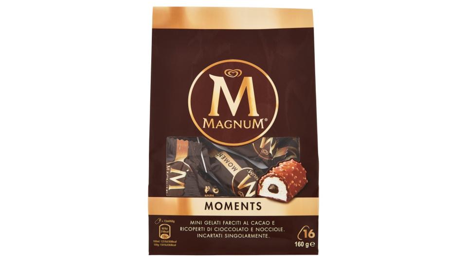 Magnum Moments Mini Gelati Farciti al Cacao e Ricoperti di Cioccolato e Nocciole