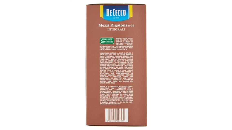 De Cecco Mezzi Rigatoni n° 26 Integrali