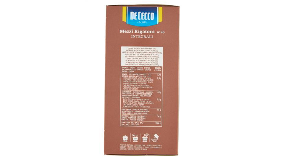 De Cecco Mezzi Rigatoni n° 26 Integrali