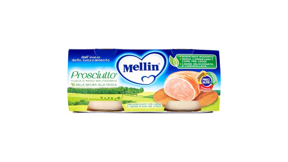 Mellin Prosciutto* Omogeneizzato con Carne e Farina di Riso