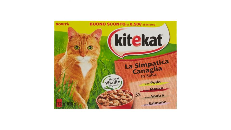 kitekat la Simpatica Canaglia in Salsa con Pollo, Manzo, Anatra, Salmone