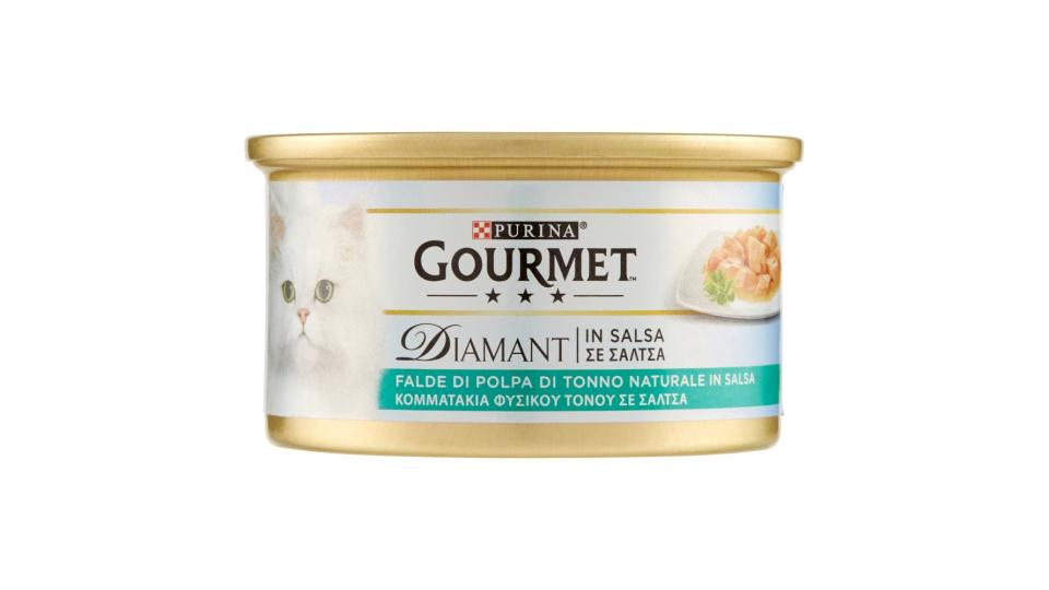PURINA GOURMET Diamant Gatto Squisite falde di polpa di tonno in salsa lattina