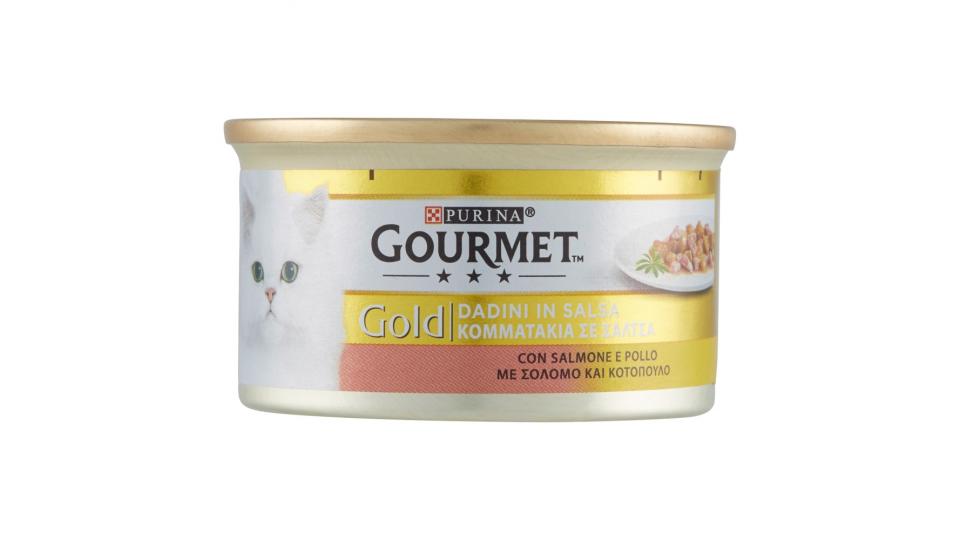 PURINA GOURMET Gold Gatto Dadini in salsa con salmone e pollo lattina