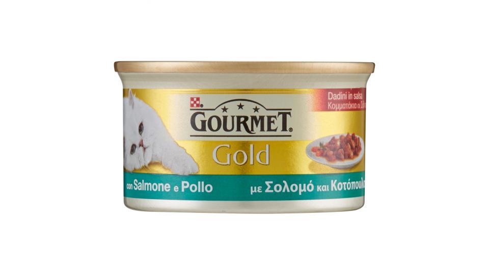 PURINA GOURMET Gold Gatto Dadini in salsa con salmone e pollo lattina