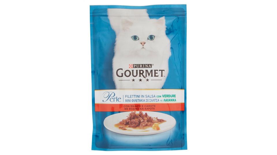 PURINA GOURMET Perle Gatto Filettini in salsa con verdure con manzo e carote busta