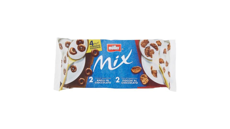 müller Mix Yogurt Bianco Più Anelli al Cioccolato + Yogurt Bianco Più Fiocchi al Cioccolato