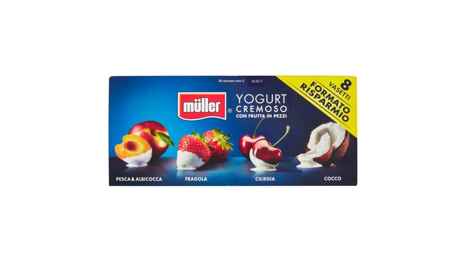 müller Yogurt Cremoso con Frutta in Pezzi Pesca & Albicocca, Fragola, Ciliegia, Cocco