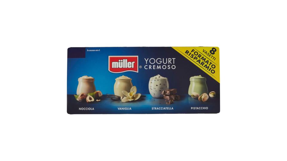 müller Yogurt Cremoso Nocciola, Vaniglia, Stracciatella, Pistacchio