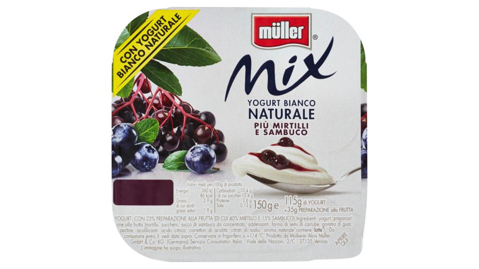 müller Mix Yogurt Bianco Naturale Più Mirtilli e Sambuco
