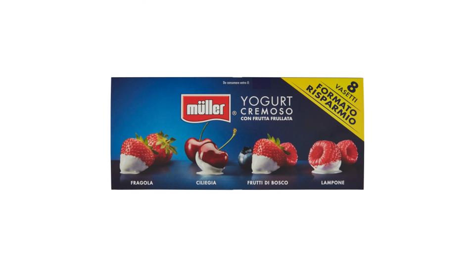 müller Yogurt Cremoso con Frutta Frullata Fragola, Ciliegia, Frutti di Bosco, Lampone
