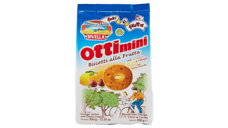 Divella Fantasie del Mattino Ottimini Biscotti alla Frutta con Arancia, Limone e Ciliegie