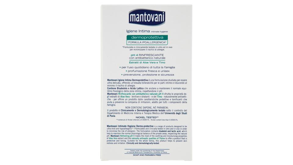 Mantovani Igiene Intima pH 4 Rinfrescante con antibatterico naturale