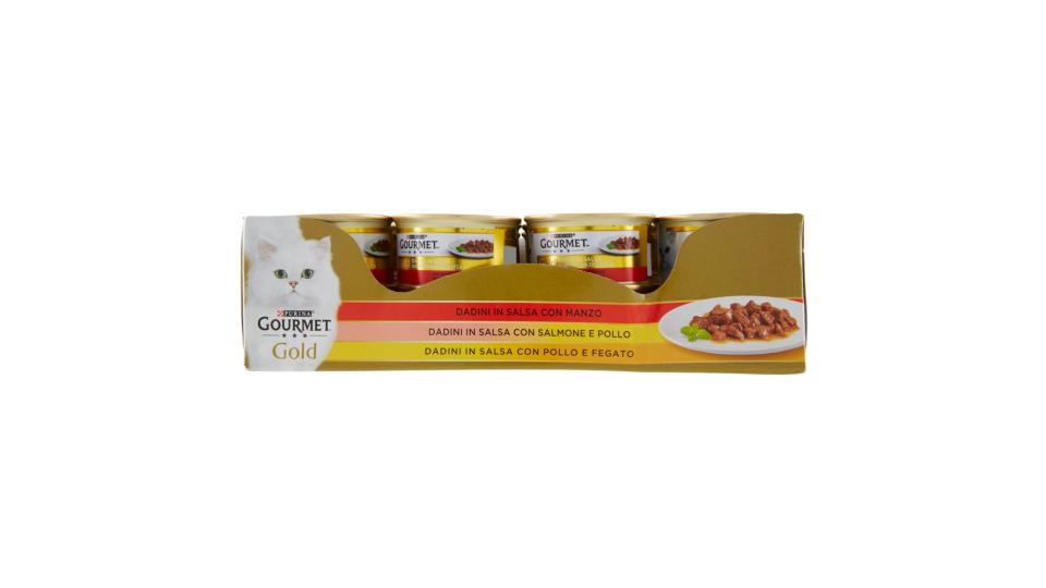 PURINA GOURMET Gold Gatto Dadini in Salsa con Manzo, con Salmone e Pollo, con Pollo e Fegato