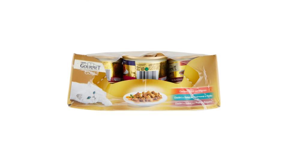 PURINA GOURMET Gold Gatto Dadini in Salsa con Manzo, con Salmone e Pollo, con Pollo e Fegato