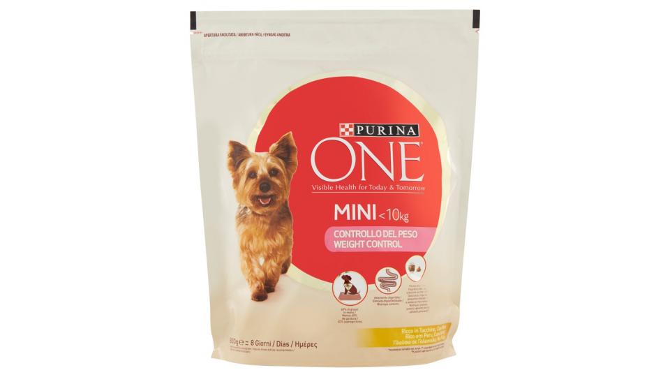 PURINA ONE MINI<10kg Cane Crocchette Controllo del peso Ricco in Tacchino con Riso Sacco