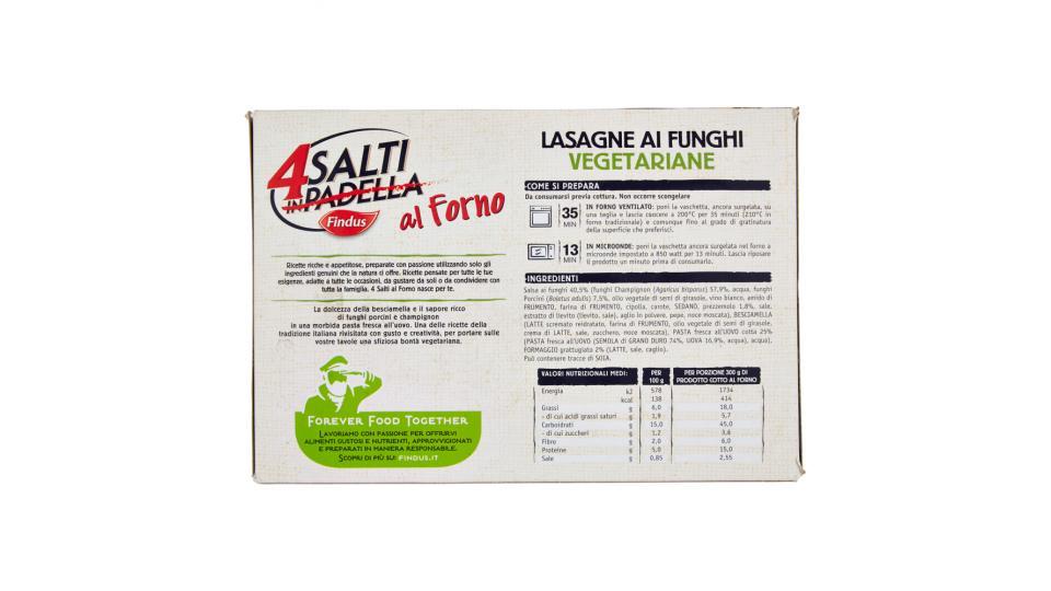 Findus 4 Salti in Padella al Forno Lasagne ai Funghi Vegetariane