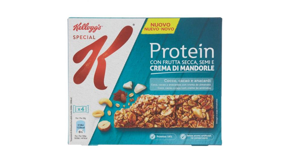 Kellogg's Protein con Frutta Secca, Semi e Crema di Mandorle Cocco, cacao e anacardi