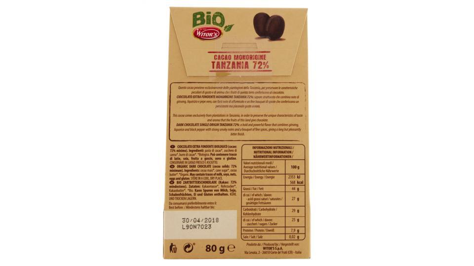 Bio Witor's Cioccolato Extra Fondente Cacao Monorigine Tanzania 72% Biologico