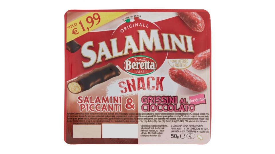 Fratelli Beretta SalaMini Snack Salamini Piccanti & Grissini al Cioccolato fondente