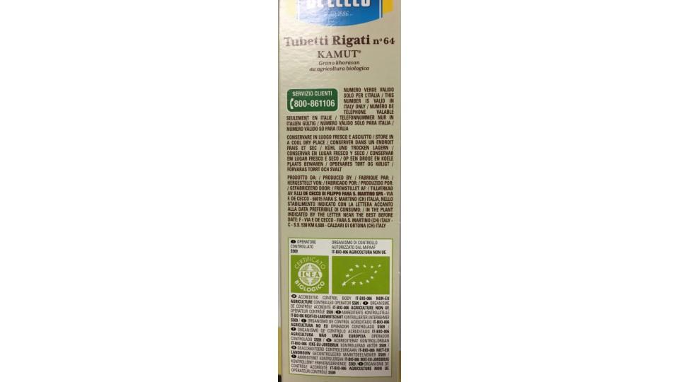 De cecco kamut tubetti rigati gr500
