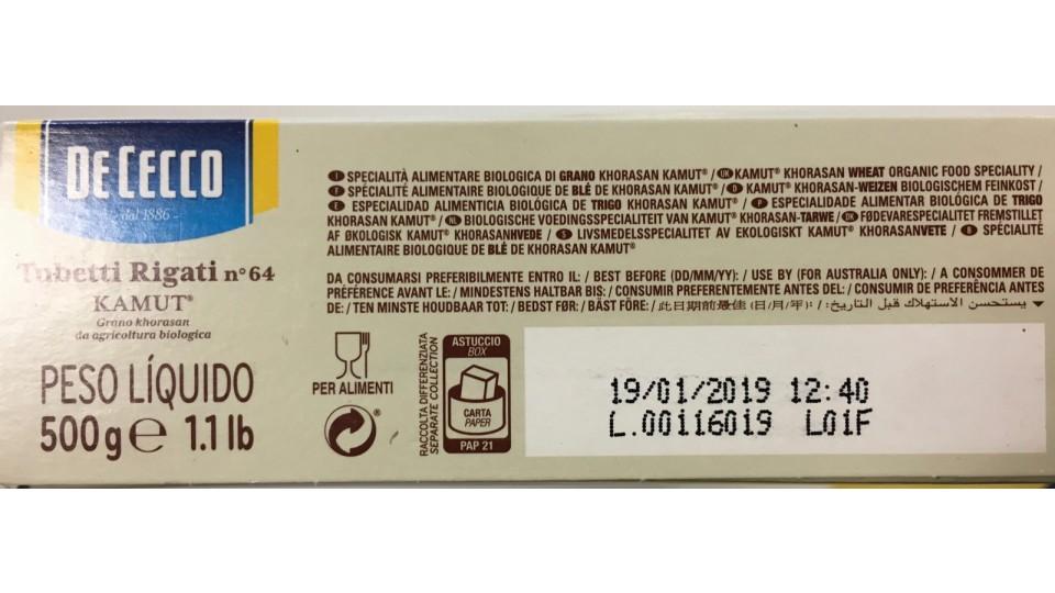 De cecco kamut tubetti rigati gr500