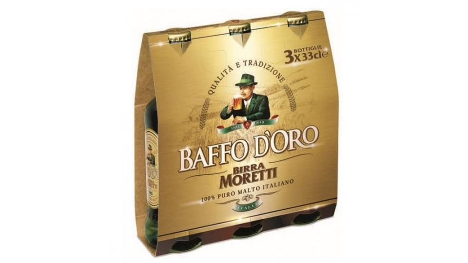 Moretti baffo oro birra cl.33 x 3 cluste