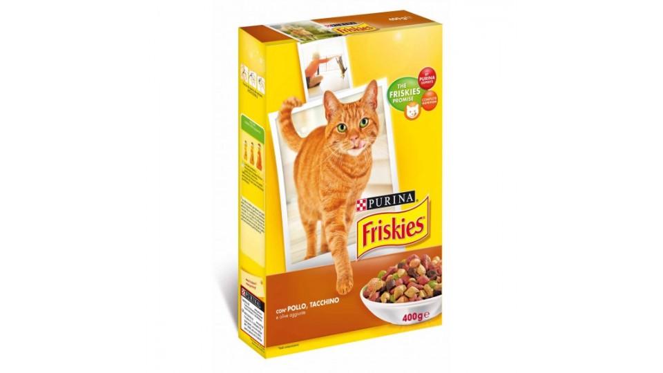 Friskies Purina gatto crocchette adult con pollo, tacchino e olive scatola