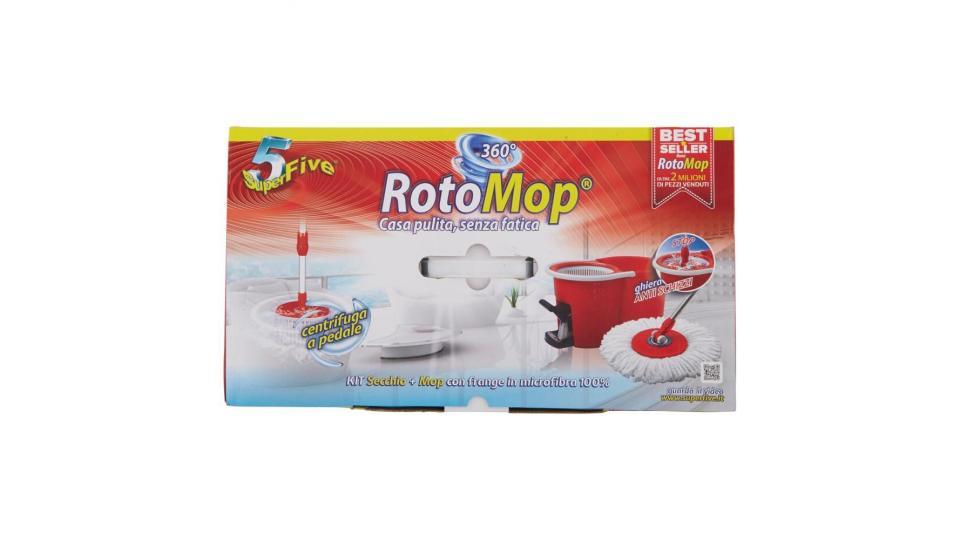 Super5 Rotomop Kit Secchio + Mop Con Frange In Microfibra 100%