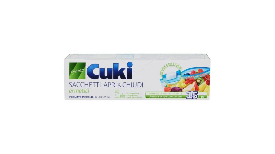 Cuki Conserva Sacchetti Apri & Chiudi Ermetici Piccoli (15 Pezzi - 1l - 20 X 15 Cm)