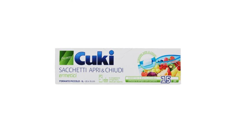 Cuki Conserva Sacchetti Apri & Chiudi Ermetici Piccoli (15 Pezzi - 1l - 20 X 15 Cm)