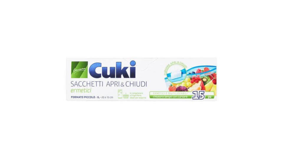 Cuki Conserva Sacchetti Apri & Chiudi Ermetici Piccoli (15 Pezzi - 1l - 20 X 15 Cm)