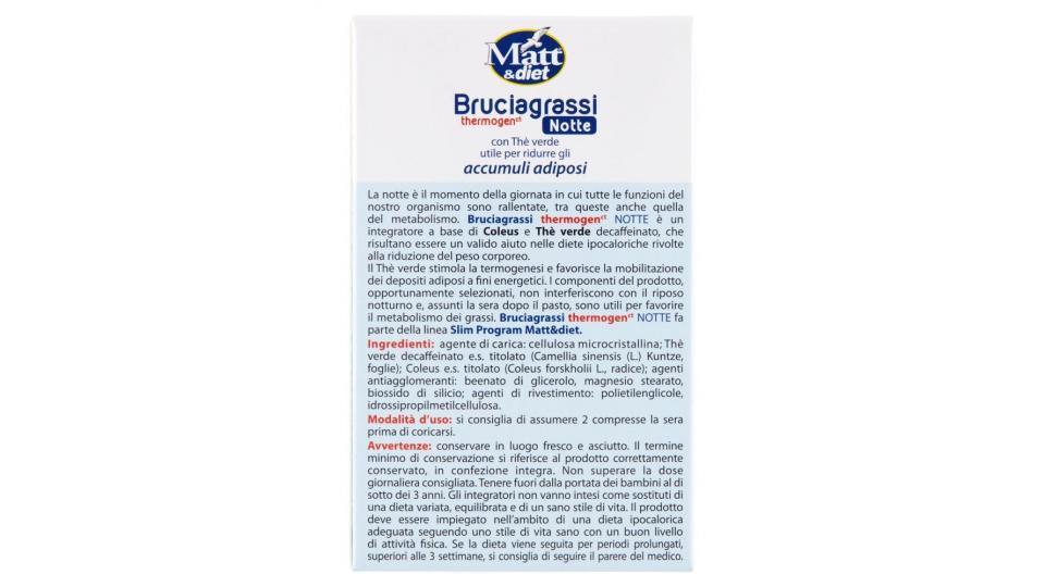 Matt&diet Slim Program Bruciagrassi Thermogen Notte 30 Compresse