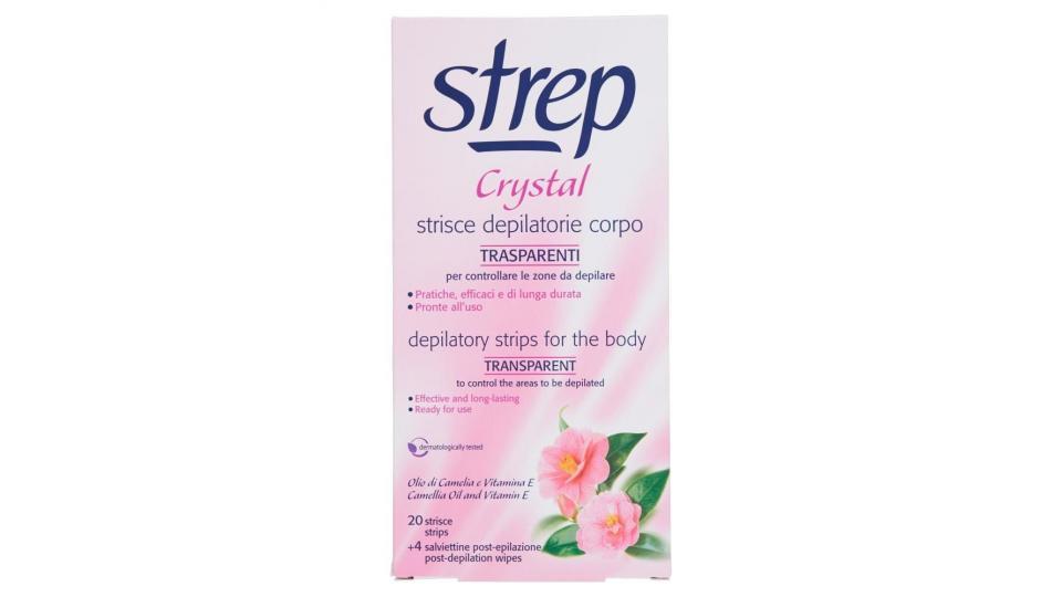 Strep Crystal Strisce Depilatorie Corpo Trasparenti 20 Strisce + 4 Salviettine Post-epilazione