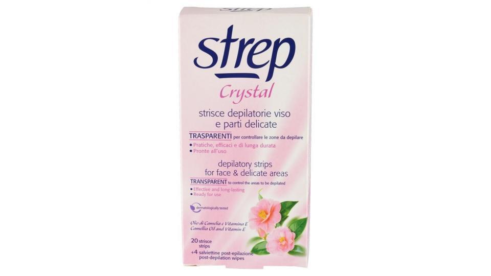 Strep Crystal Strisce Depilatorie Viso E Parti Delicate 20 Strisce + 4 Salviettine Post-epilazione