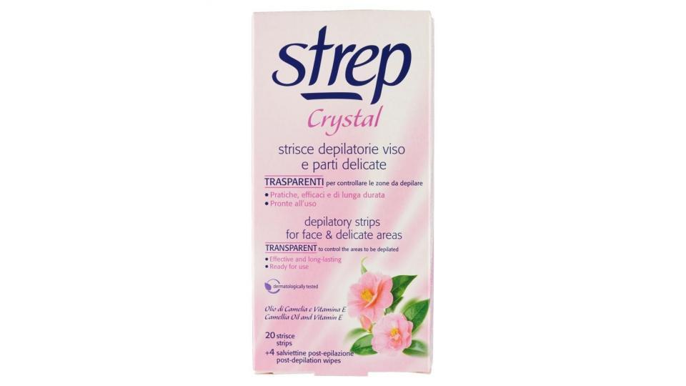 Strep Crystal Strisce Depilatorie Viso E Parti Delicate 20 Strisce + 4 Salviettine Post-epilazione