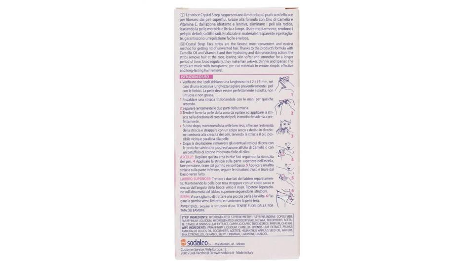 Strep Crystal Strisce Depilatorie Viso E Parti Delicate 20 Strisce + 4 Salviettine Post-epilazione